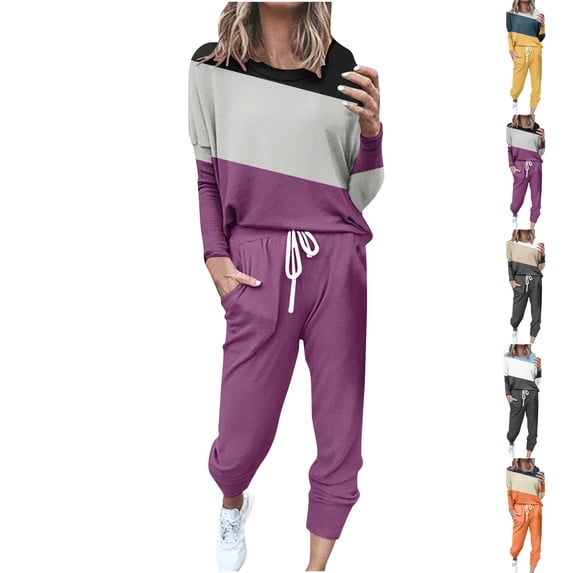 Admvng Two Piece Sets for Women Plus Size Loose Solid Color Long Sleeved Tops Matching Long Jogger Pants Lounge Sets for Women S-5XL