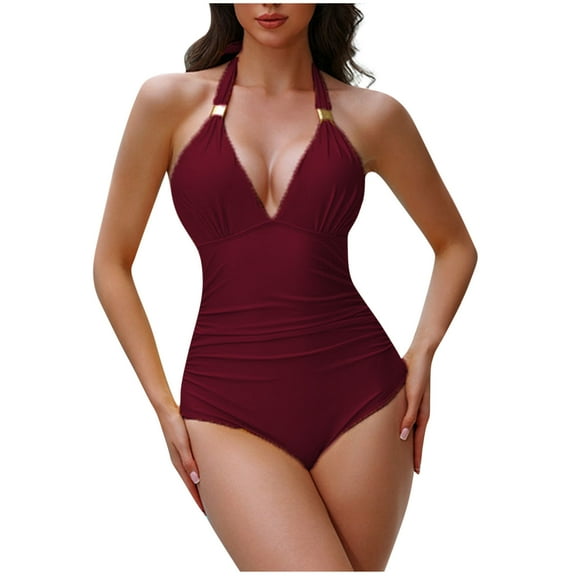 Admvng Swimsuit for Women Plus Size Bathing Suit Tummy Control Solid Color Swimwear S-2XL