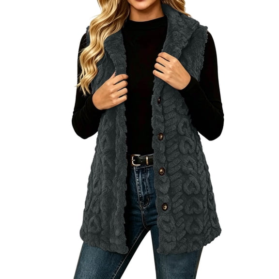 Admvng Vest for Women Casual Button Down Sleeveless Vest Fuzzy Fleece Warm Cable Knit Outerwear