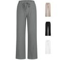 thumbnail image 1 of Admvng Pants for Women Essentials Linen Blend Drawstring Relaxed Fit Wide Leg Pant S-3XL, 1 of 7