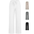 thumbnail image 1 of Admvng Pants for Women Essentials Linen Blend Drawstring Relaxed Fit Wide Leg Pant S-3XL, 1 of 7