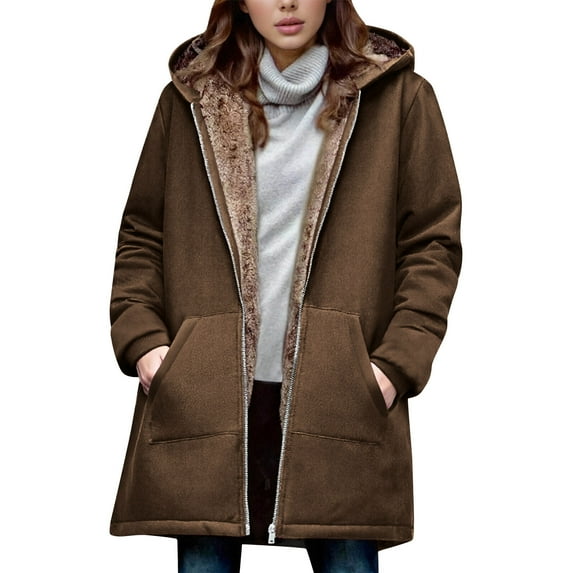 Admvng Winter Coats For Women Loose Hooded Warm Long sleeved Thickened Fleece Lambskin Jacket Winter Clothing For Women S-2XL