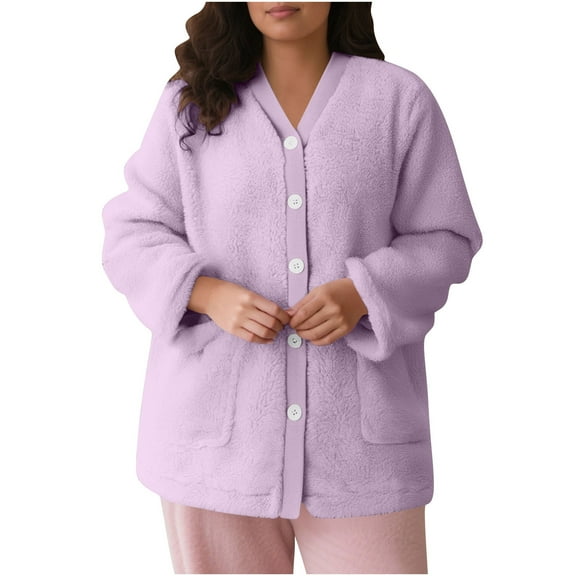 Admvng Winter Coats for Women Pajamas Double-Faced Fleece Thickened Home Wear Cardigan Winter Clothing for Women S-3XL