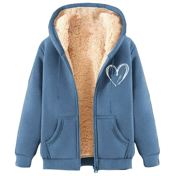 Admvng Winter Coats for Women Plus Size Warm Casual Long Sleeve Loose Plush Printed Fleece Hooded Solid Coat for Fall Winter Clothing for Women M-3XL