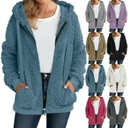 LUVRSOL Admvng Winter Coats for Women Plush Fleece Long Sleeve Zip Hooded Jacket Casual Warm Outerwear, Size S-2XL