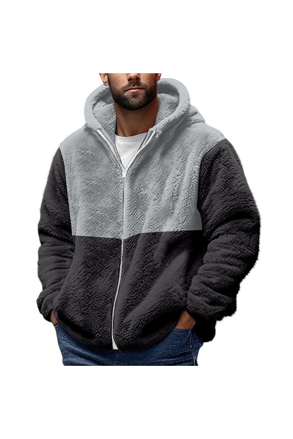 Admvng Winter Jackets Men Casual Solid Hooded Double Sided Velvet Warm Jacket Winter Fleece Coats, Size S-5XL