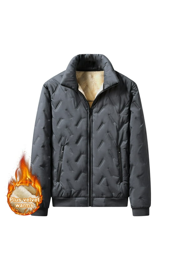 Winter Jackets for Men Plus Solid Color Thick Lamb Wool Stand Up Collar Warm Winter Puffy Coat L-5XL