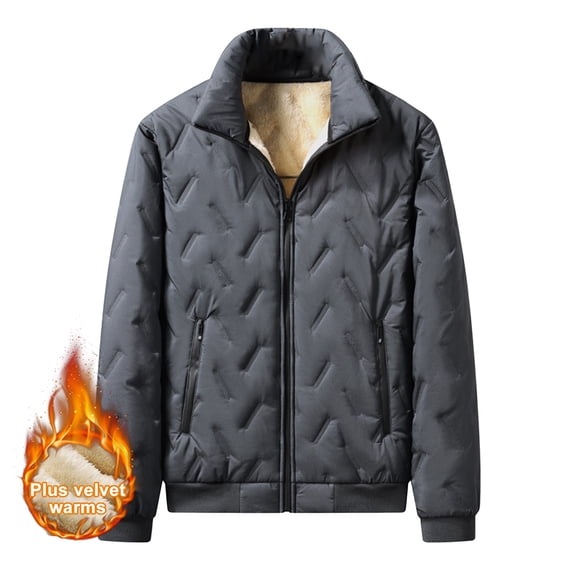 Admvng Winter Jackets for Men Plus Solid Color Thick Lamb Wool Stand Up Collar Warm Winter Puffy Coat L-5XL