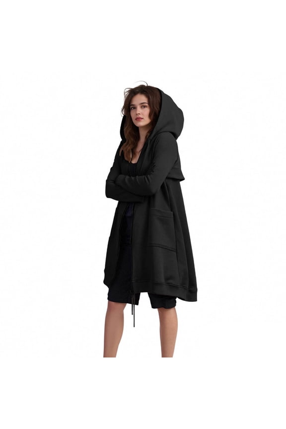 Admvng Winter Jackets for Women Solid Double Headed Zipper Jacket Thickening Long Hooded Sweatshirt Trench Coat, Size S-2XL