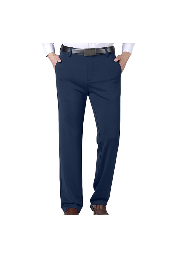 Winter Pants for Men Pocket Zipper Suit Pants Straight Tube Business Affairs Solid Trousers, Size S-2XL