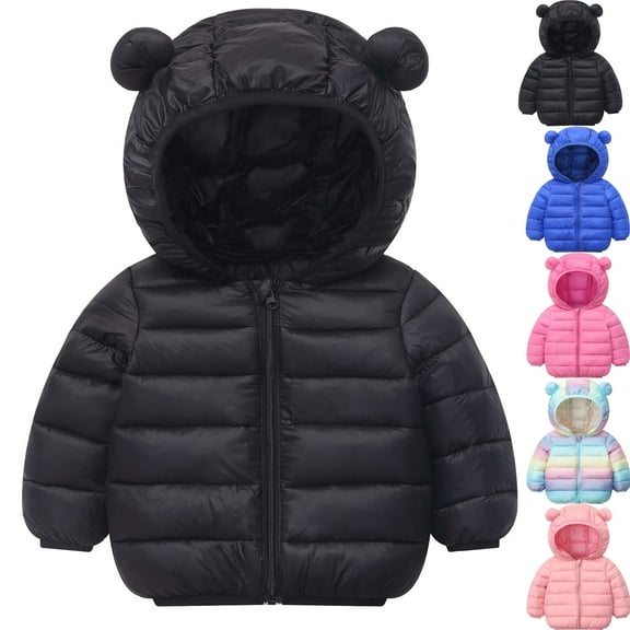 Admvng Winter Puffer Jacket for Boys Girls Solid Color Warm Thick Jacket Packable Hooded Down Puffer Winter Coat 80-120