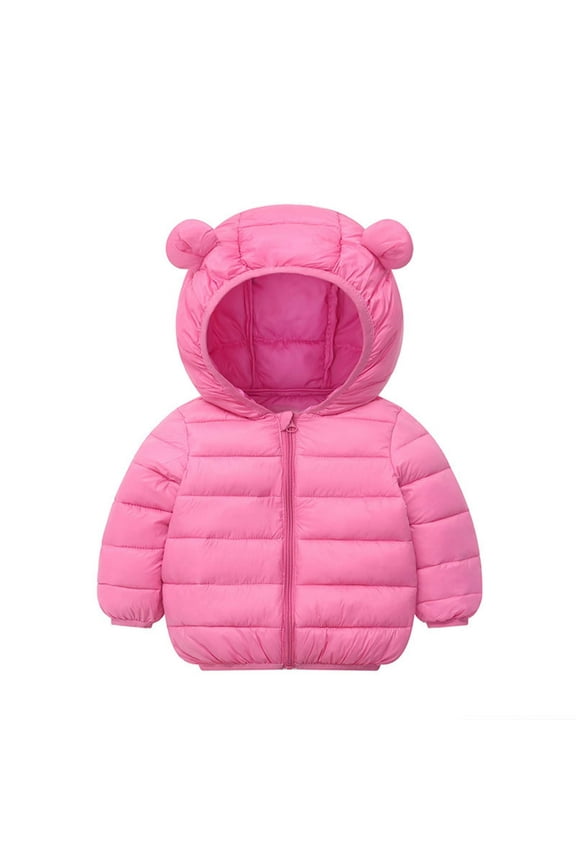 Winter Puffer Jacket for Boys Girls Solid Color Warm Thick Jacket Packable Hooded Down Puffer Winter Coat 80-120