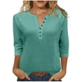 thumbnail image 1 of Admvng Women Blouses Button V-neck Three Quarter Sleeve 3/4 Sleeve Raglan T-shirt Loose Top, Size S-3XL, 1 of 8