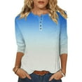 thumbnail image 1 of Admvng Women Blouses Round Neck Button Quarter Sleeve 3/4 Sleeve T-shirt Loose Top, Size S-3XL, 1 of 4