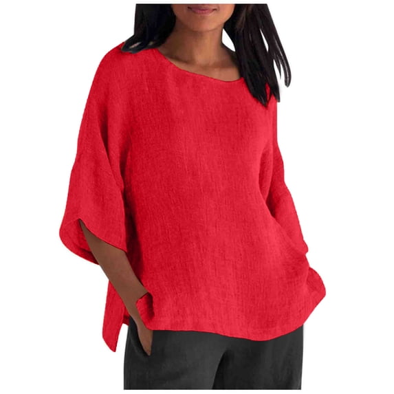 Admvng Women Blouses Solid Color Crew Neck Shirt Long Sleeve Casual, Size S-5XL