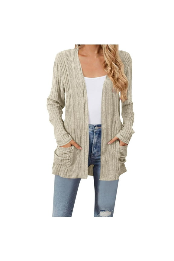 Women Sweaters Long Sleeve Open Front Cardigan Casual Lightweight Long Cardigans Loose Knit Outwear with Pockets S-2XL