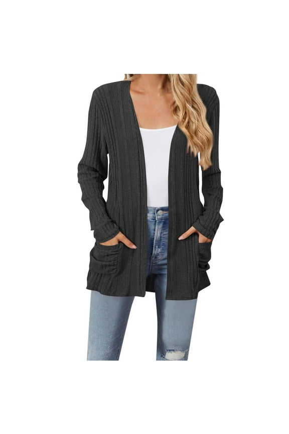 Women Sweaters Long Sleeve Open Front Cardigan Casual Lightweight Long Cardigans Loose Knit Outwear with Pockets S-2XL