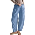 thumbnail image 1 of Admvng Women Sweatpants Solid Color Lace-Up with and Linen All Straight Leg Casual Pants, Size S-3XL, 1 of 6