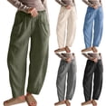 thumbnail image 1 of Admvng Women Sweatpants Solid Color Lace-Up with and Linen All Straight Leg Casual Pants, Size S-3XL, 1 of 7