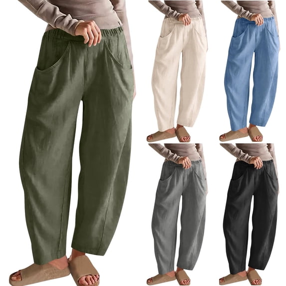 Admvng Women Sweatpants Solid Color Lace-Up with and Linen All Straight Leg Casual Pants, Size S-3XL