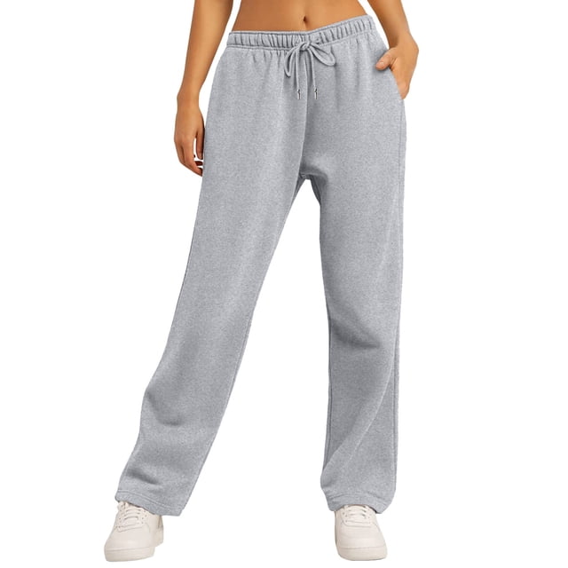 Admvng Women Sweatpants Solid Color Wide Leg Sweatpants Fall Casual Pants, Size S-2XL