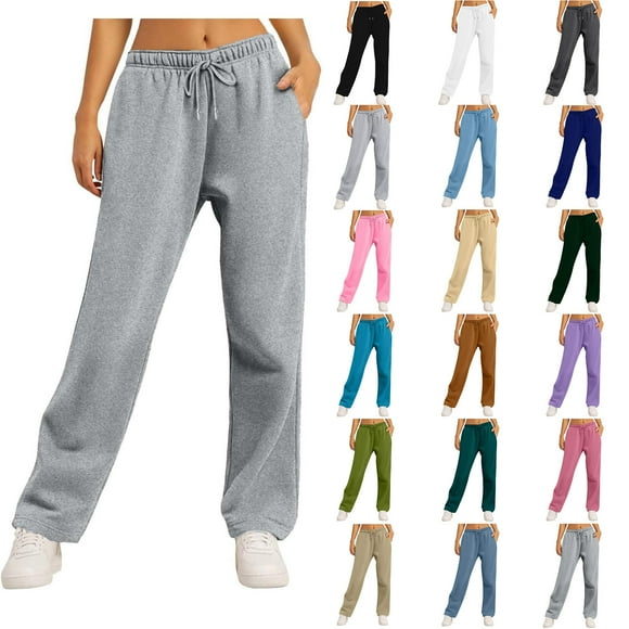 Admvng Women Sweatpants Solid Color Wide Leg Sweatpants Fall Casual Pants, Size S-2XL