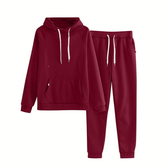 Admvng Womens 2 Piece Outfits Solid Color Hoodies Sweatsuit Sets Tracksuit Fall Outfits for Women Lounge Set S-2XL