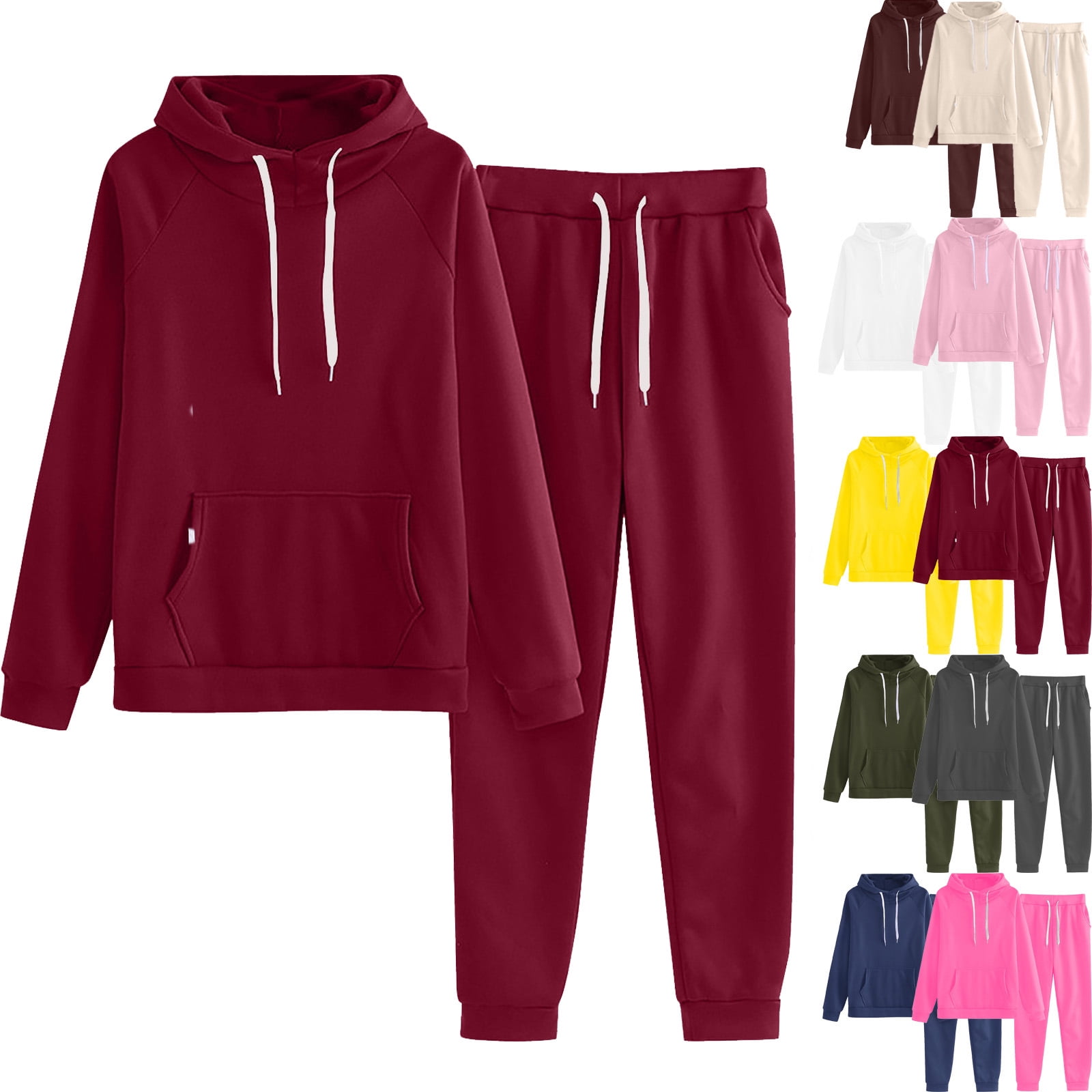 Womens 2 Piece Outfits Solid Color Hoodies Sweatsuit Sets Tracksuit Fall Outfits for Women Lounge Set S-2XL