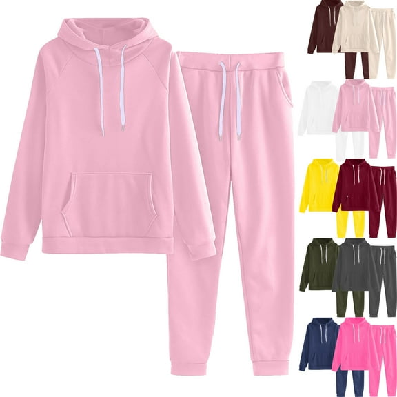Admvng Womens 2 Piece Outfits Solid Color Hoodies Sweatsuit Sets Tracksuit Fall Outfits for Women Lounge Set S-2XL