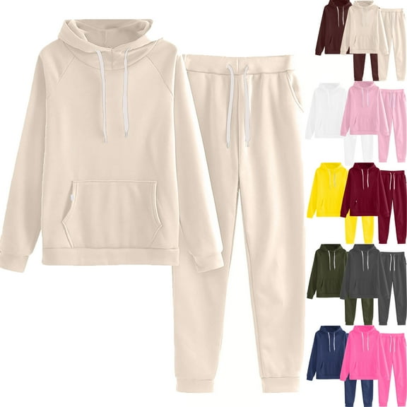 Admvng Womens 2 Piece Outfits Solid Color Hoodies Sweatsuit Sets Tracksuit Fall Outfits for Women Lounge Set S-2XL