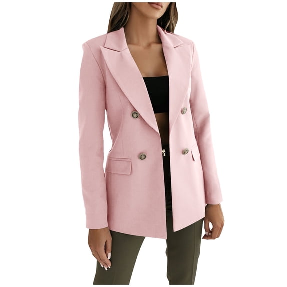 Admvng Women's Blazer Jacket Double Breasted Long Sleeve Pocket Slim Fit Business Office Work Suit Coat