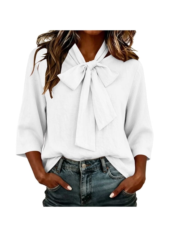Women's Bow Tie Blouse Light Casual Solid Elegant Work Shirts