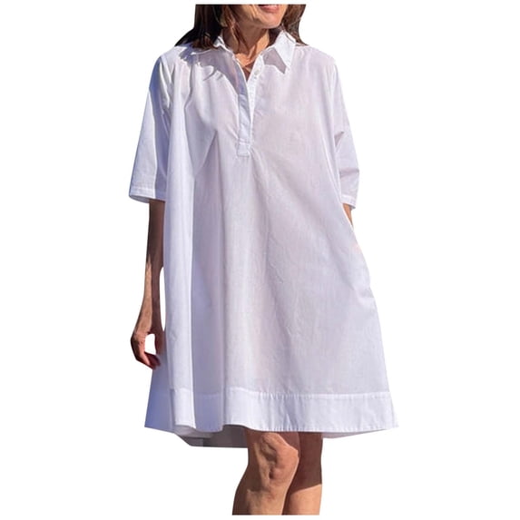 Admvng Women's Button Dress Plus Size Collared Casual Summer Business Office Dress