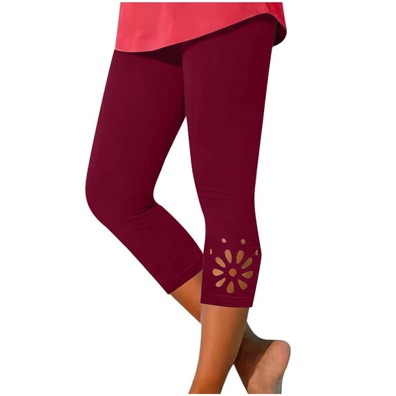 Admvng Women's Capri Leggings Cutout Hem Design Everyday Summer Cropped Pants