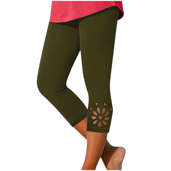 Admvng Women's Capri Leggings Cutout Hem Design Everyday Summer Cropped Pants