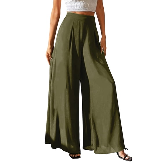 Admvng Women's Chiffon Pants Wide Leg Flowy Casual Beach Vacation Trousers