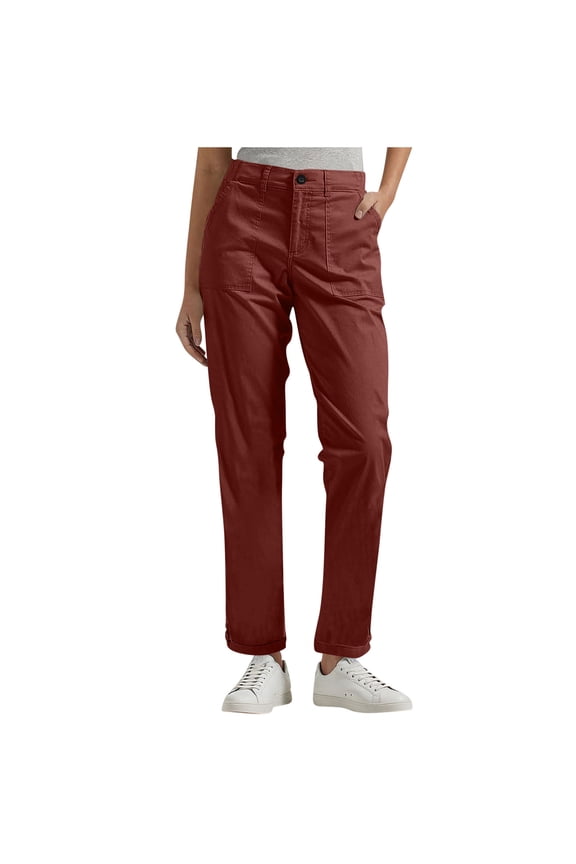 Women's Chino Pants Straight Leg Trousers with Rolled Cuffs