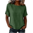 thumbnail image 1 of Admvng Women's Crew Neck Tops Linen and Cotton Short Sleeve Solid Casual Basic Summer Blouses, 1 of 6