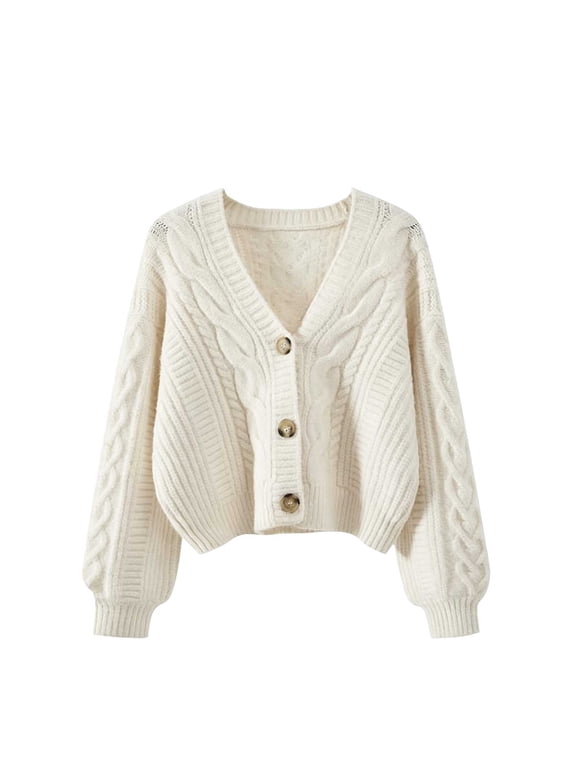 Women's Cropped Cardigan V Neck Knit Button Down Soft Short Sweater Jacket