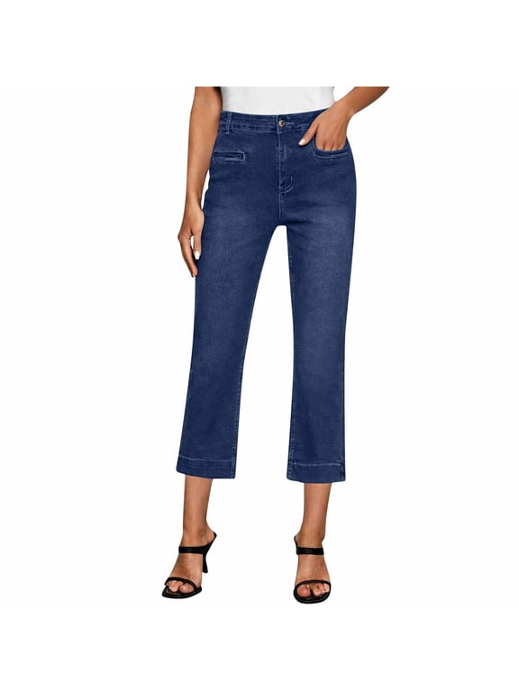 Women's Cropped Flare Jeans Slim Fit Casual Everyday Summer Denim Capri Pants