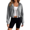 thumbnail image 1 of Admvng Women's Cropped Hoodie Jacket Zip Up Rib Cuff Hem Short Short Hooded Sweat Coat, 1 of 9