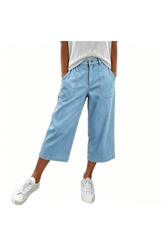 Women's Denim Culottes Wide Leg with Pockets Everyday Summer Capri Pants