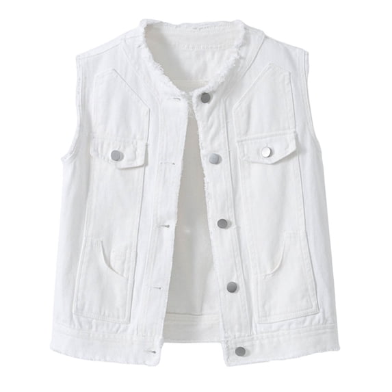 Admvng Women's Denim Sleeveless Vest Button Down Multi Pocket Cropped Casual Layering Jean Jacket