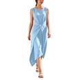 thumbnail image 1 of Admvng Women's Dress Sleeveless Round Neck Wrap Waist with Button Detail Asymmetrical Hem Casual Sundress, 1 of 8