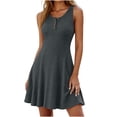 thumbnail image 1 of Admvng Women's Dresses Ribbed Knit Round Neck Sleeveless Button Detail A-line Casual Summer Everyday Dress, 1 of 6