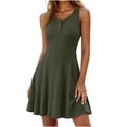 thumbnail image 1 of Admvng Women's Dresses Ribbed Knit Round Neck Sleeveless Button Detail A-line Casual Summer Everyday Dress, 1 of 6