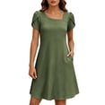 thumbnail image 1 of Admvng Women's Dresses Short Sleeve Square Neck Pocket Stretchy Casual A-Line Dress, 1 of 9
