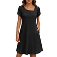 Admvng Women's Dresses Short Sleeve Square Neck Pocket Stretchy Casual ...