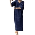 thumbnail image 1 of Admvng Women's Dresses Short Sleeve V Neck Casual Linen Summer Lounge Dress, 1 of 6