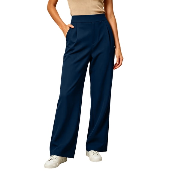 Admvng Women's Elastic Waist Pants Light Fleece Lined Casual Straight Office Daily Trousers